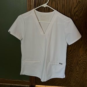 White XS Figs Scrubs Top